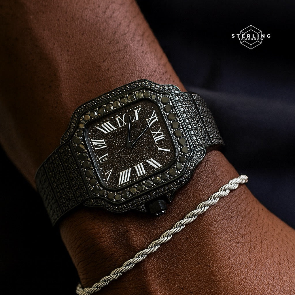 Black 40mm Mens Moissanite Watch - Stainless Steel - Pass Diamond Testers