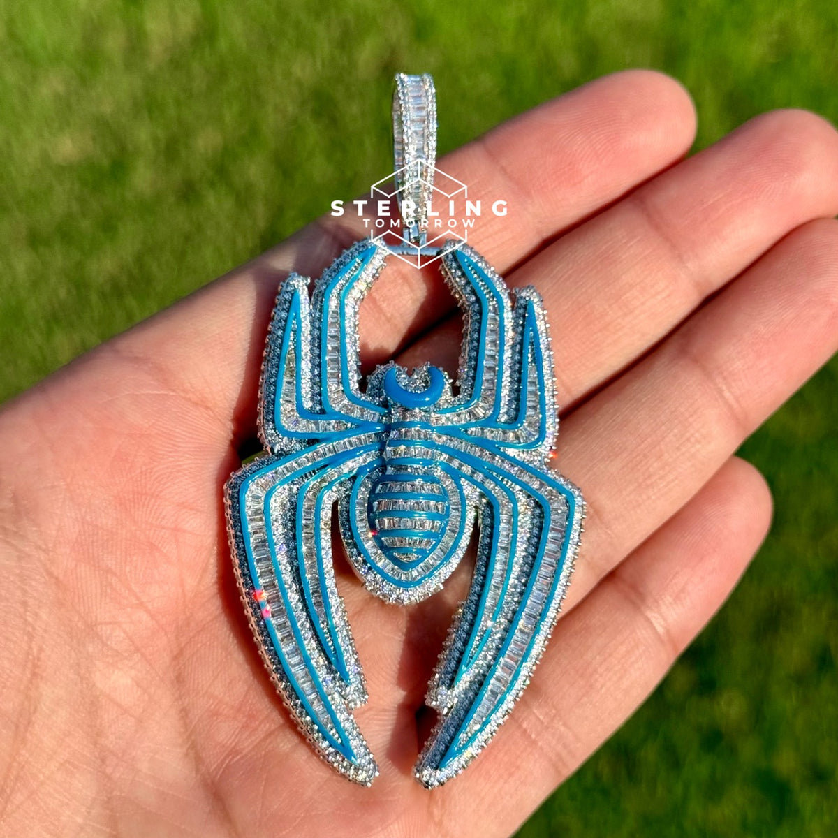 Blue Spider Pendant Iced Out Glow in the Dark