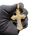 Baguette Cross Iced Out Pendant 14k Gold Plated CZ