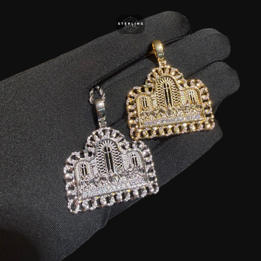 Cuban Link Style Iced Out Last Supper Pendant Necklace Gold or Silver, CZ Diamond Jesus Religious Pendant, Christian Hip Hop Jewelry
