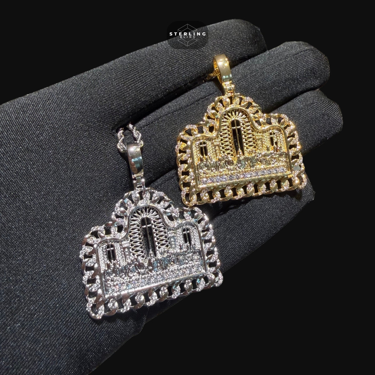 Cuban Link Style Iced Out Last Supper Pendant Necklace Gold or Silver, CZ Diamond Jesus Religious Pendant, Christian Hip Hop Jewelry