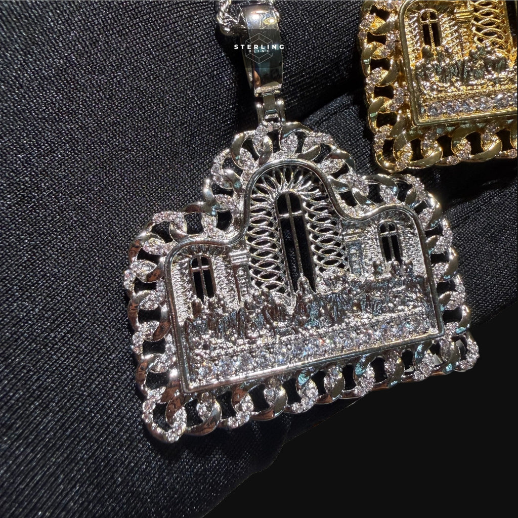 Cuban Link Style Iced Out Last Supper Pendant Necklace Gold or Silver, CZ Diamond Jesus Religious Pendant, Christian Hip Hop Jewelry