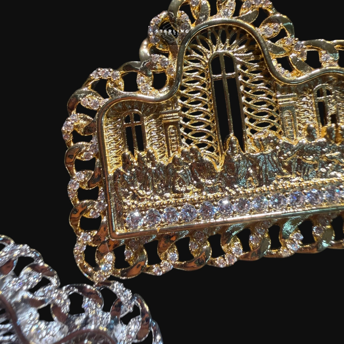 Cuban Link Style Iced Out Last Supper Pendant Necklace Gold or Silver, CZ Diamond Jesus Religious Pendant, Christian Hip Hop Jewelry