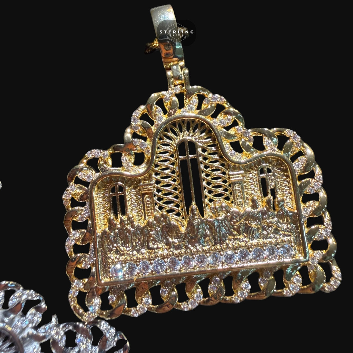 Cuban Link Style Iced Out Last Supper Pendant Necklace Gold or Silver, CZ Diamond Jesus Religious Pendant, Christian Hip Hop Jewelry