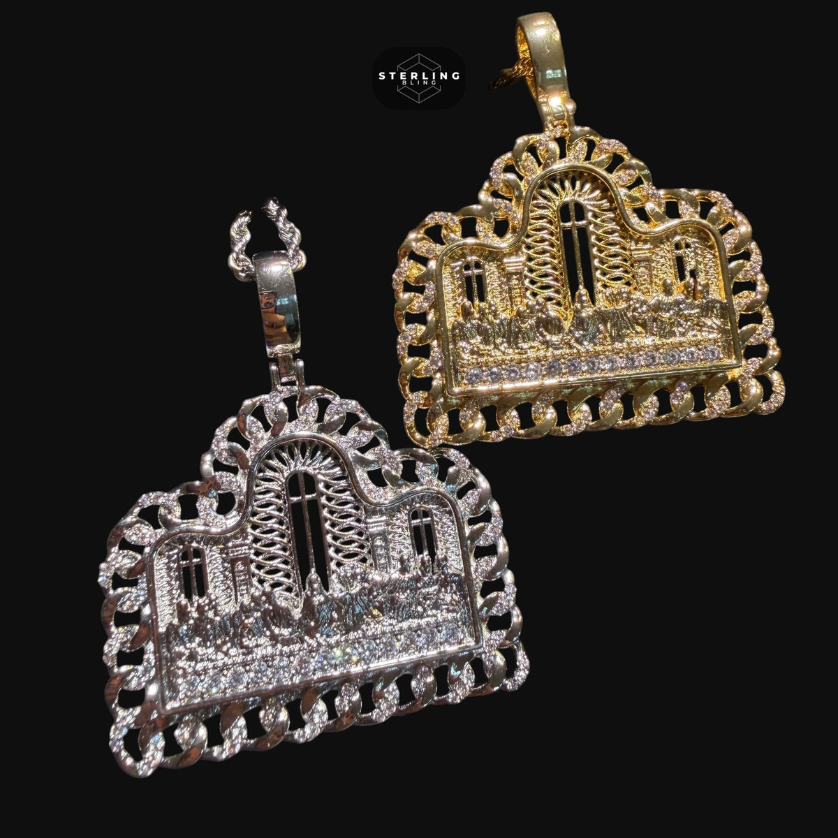 Cuban Link Style Iced Out Last Supper Pendant Necklace Gold or Silver, CZ Diamond Jesus Religious Pendant, Christian Hip Hop Jewelry