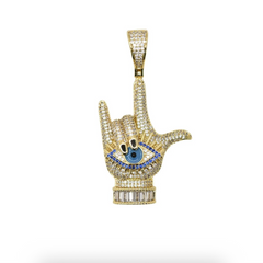 Evil Eye Hand Sign Pendant with Rope Chain