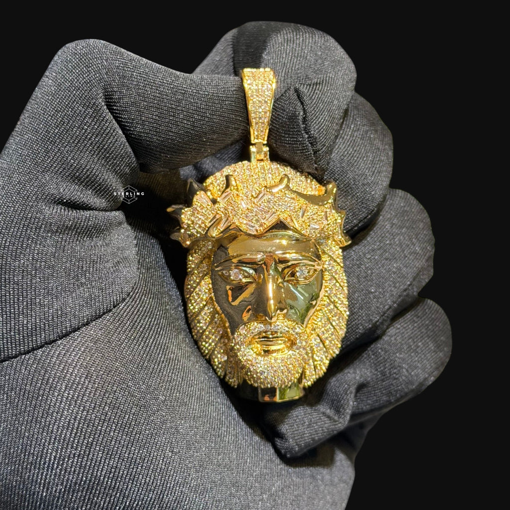 Gold Jesus Pendant Iced Out 14k Gold Plated