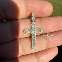 Cross Moissanite Iced Out Gold Tone Pendant