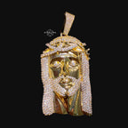 Gold Iced Out Jesus Pendant, Triple Layer 14K Gold Plated CZ Diamond Jesus Necklace for Men