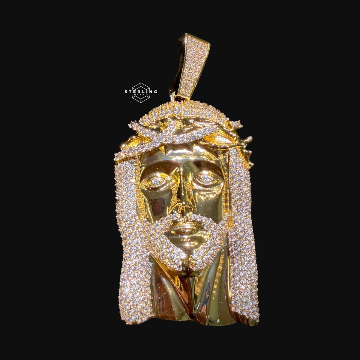Gold Iced Out Jesus Pendant, Triple Layer 14K Gold Plated CZ Diamond Jesus Necklace for Men