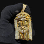 Gold Iced Out Jesus Pendant, Triple Layer 14K Gold Plated CZ Diamond Jesus Necklace for Men