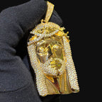 Gold Iced Out Jesus Pendant, Triple Layer 14K Gold Plated CZ Diamond Jesus Necklace for Men