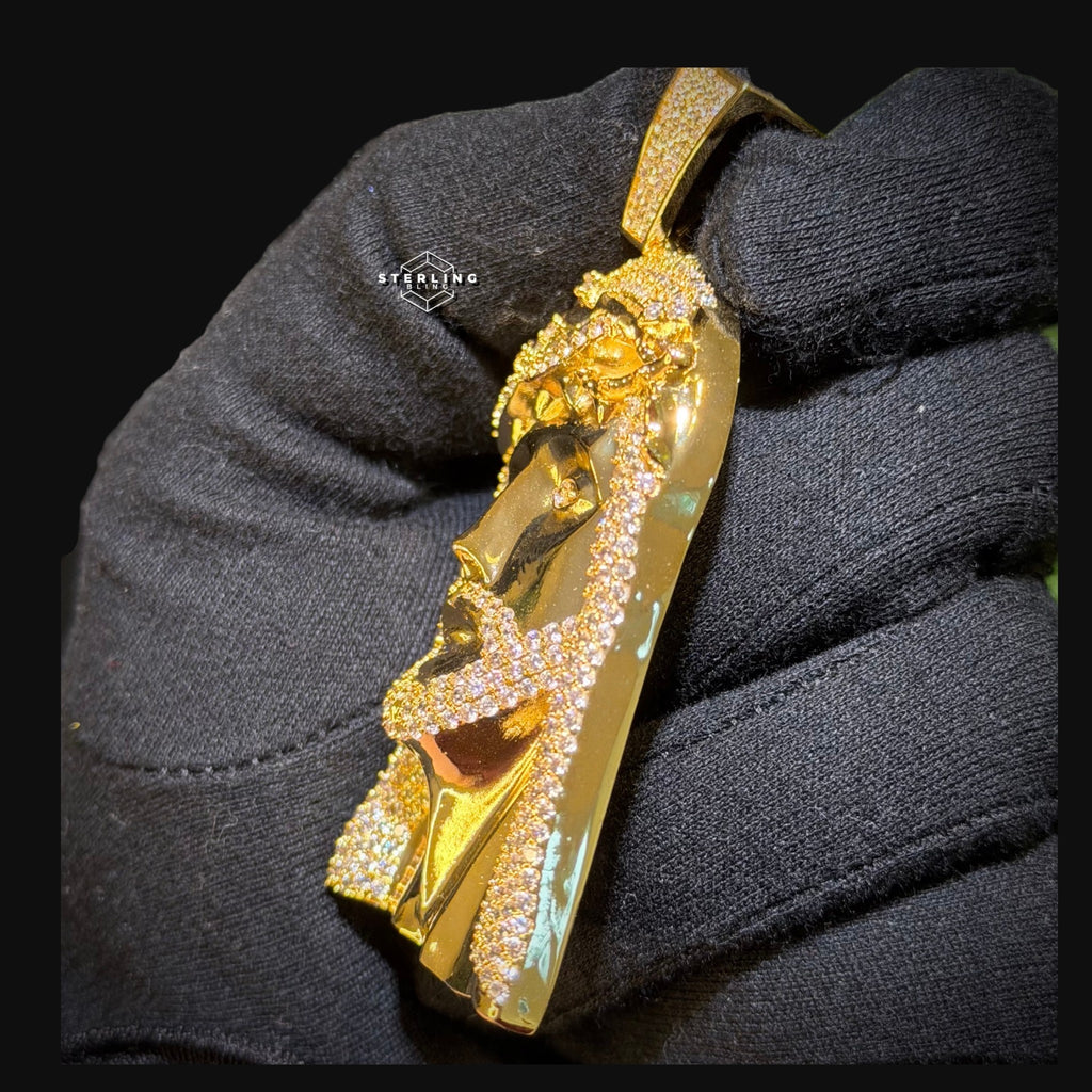 Gold Iced Out Jesus Pendant, Triple Layer 14K Gold Plated CZ Diamond Jesus Necklace for Men