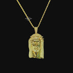 Gold Iced Out Jesus Pendant, Triple Layer 14K Gold Plated CZ Diamond Jesus Necklace for Men