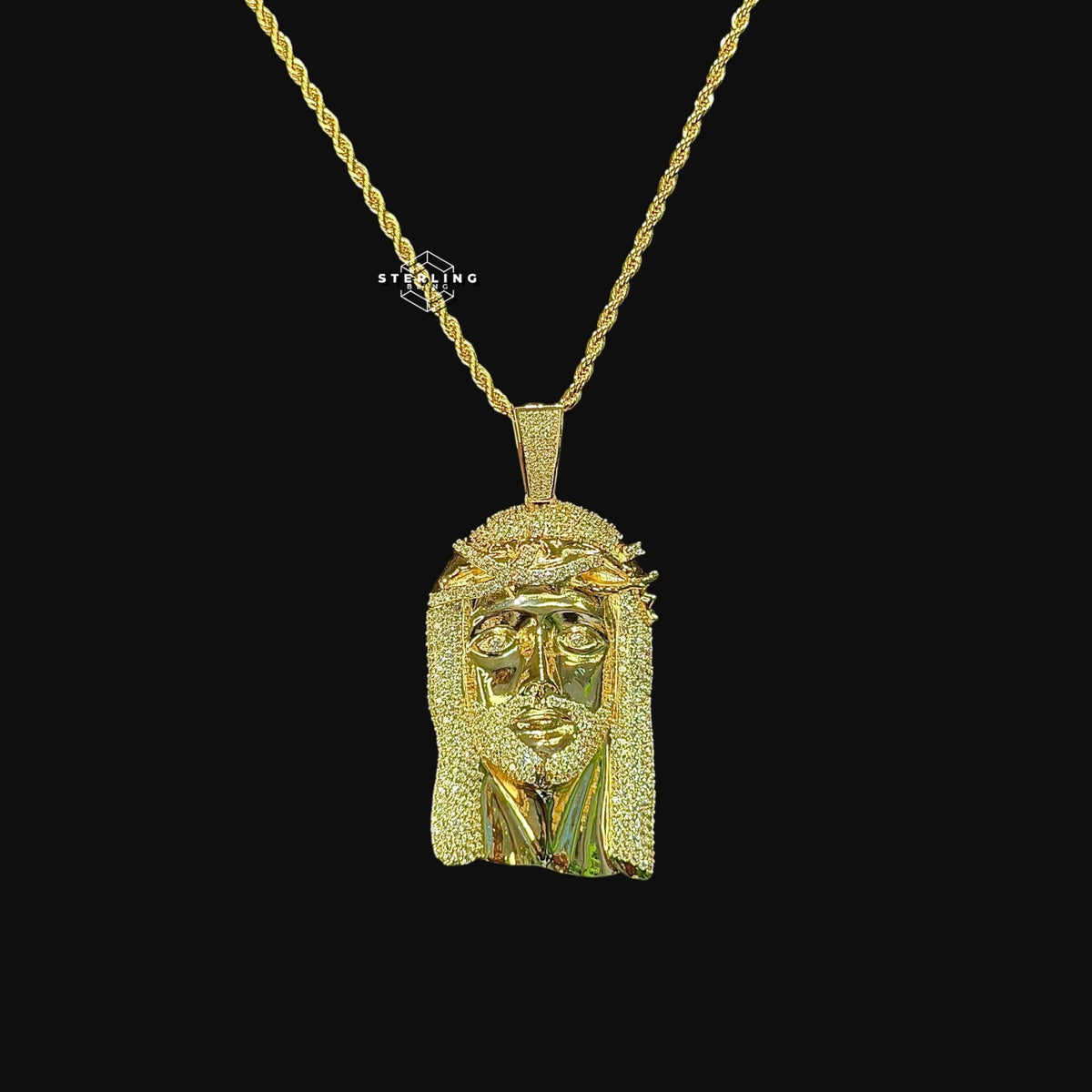 Gold Iced Out Jesus Pendant, Triple Layer 14K Gold Plated CZ Diamond Jesus Necklace for Men