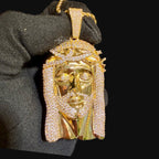 Gold Iced Out Jesus Pendant, Triple Layer 14K Gold Plated CZ Diamond Jesus Necklace for Men