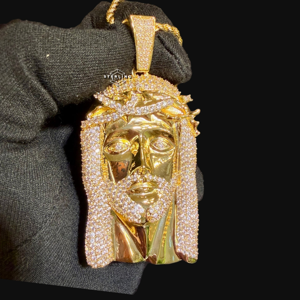 Gold Iced Out Jesus Pendant, Triple Layer 14K Gold Plated CZ Diamond Jesus Necklace for Men