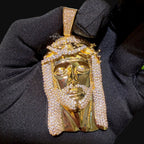 Gold Iced Out Jesus Pendant, Triple Layer 14K Gold Plated CZ Diamond Jesus Necklace for Men