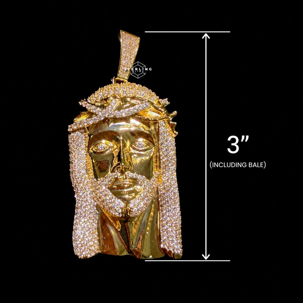 Gold Iced Out Jesus Pendant, Triple Layer 14K Gold Plated CZ Diamond Jesus Necklace for Men