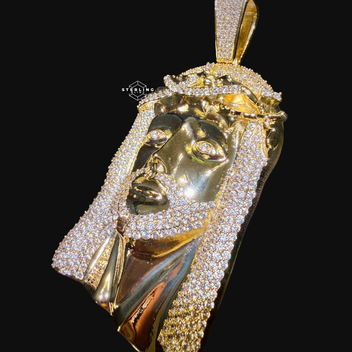 Gold Iced Out Jesus Pendant, Triple Layer 14K Gold Plated CZ Diamond Jesus Necklace for Men