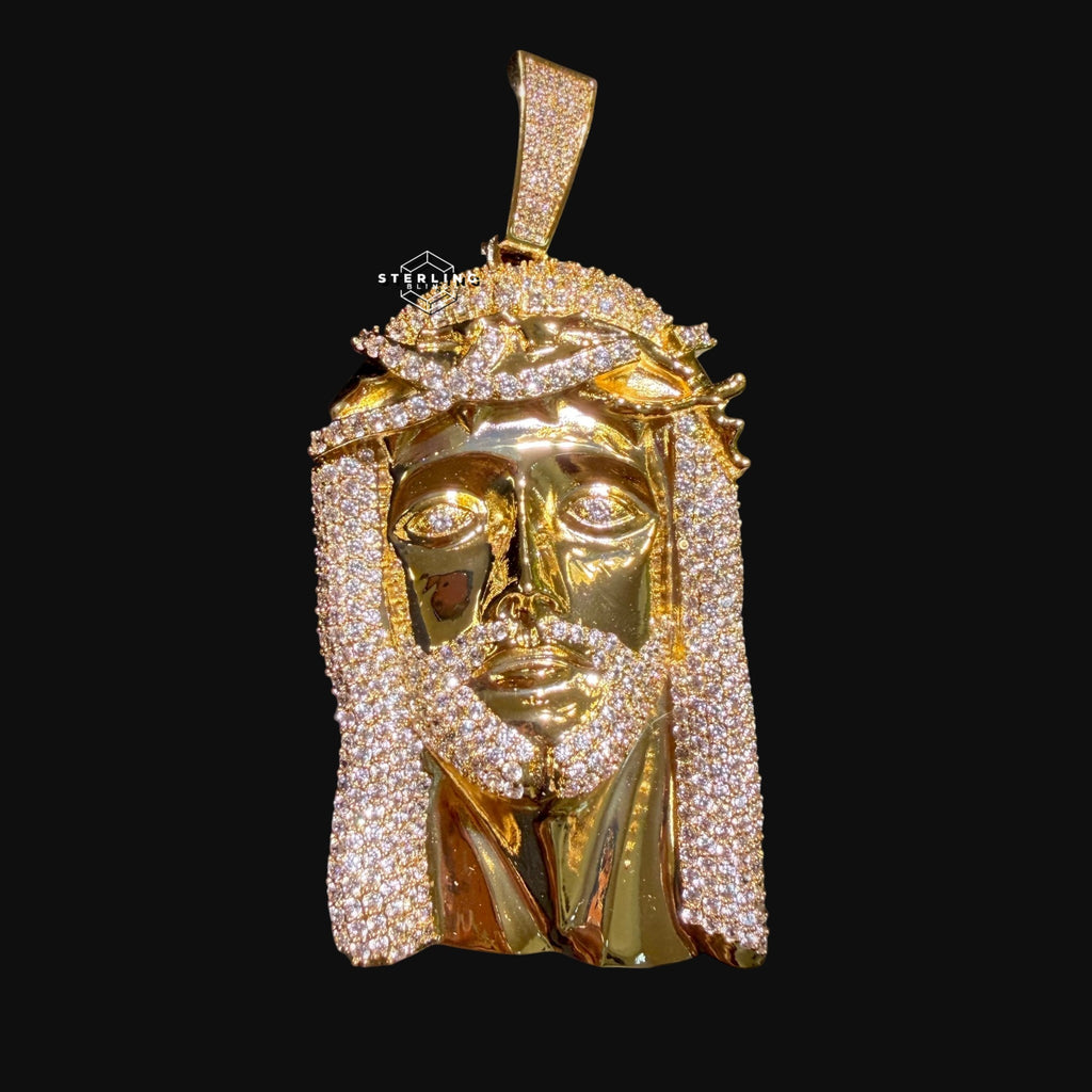 Gold Iced Out Jesus Pendant, Triple Layer 14K Gold Plated CZ Diamond Jesus Necklace for Men