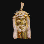 Gold Iced Out Jesus Pendant, Triple Layer 14K Gold Plated CZ Diamond Jesus Necklace for Men