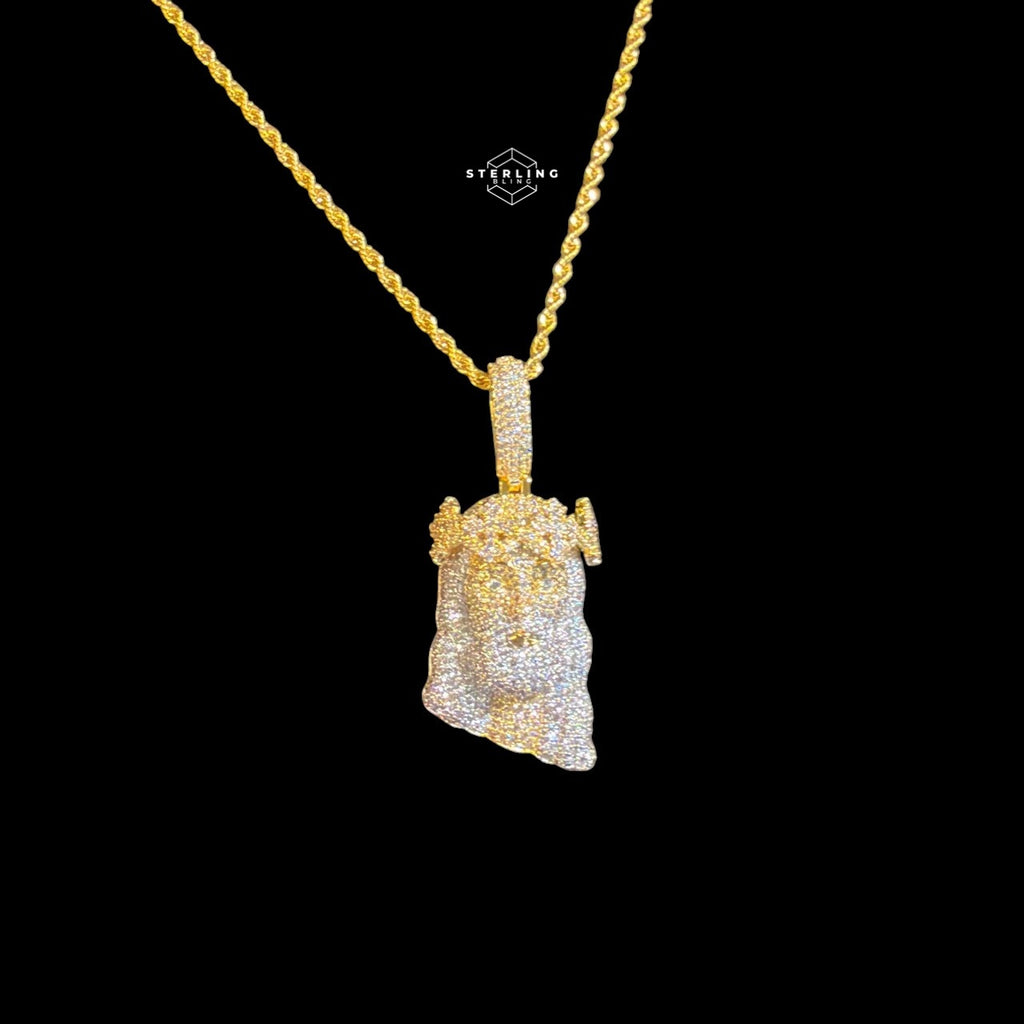 Gold Iced Out Jesus Thorns Pendant 14k Gold Plated + AntiTarnish Rope Chain