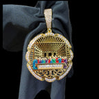 14K Gold Plated Iced Last Supper Enamel Pendant Necklace