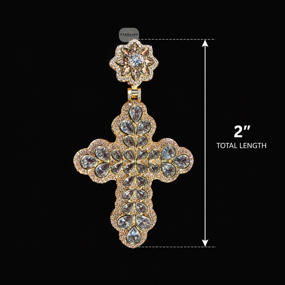 Pear Cut Cross Pendant 14k Gold Plated