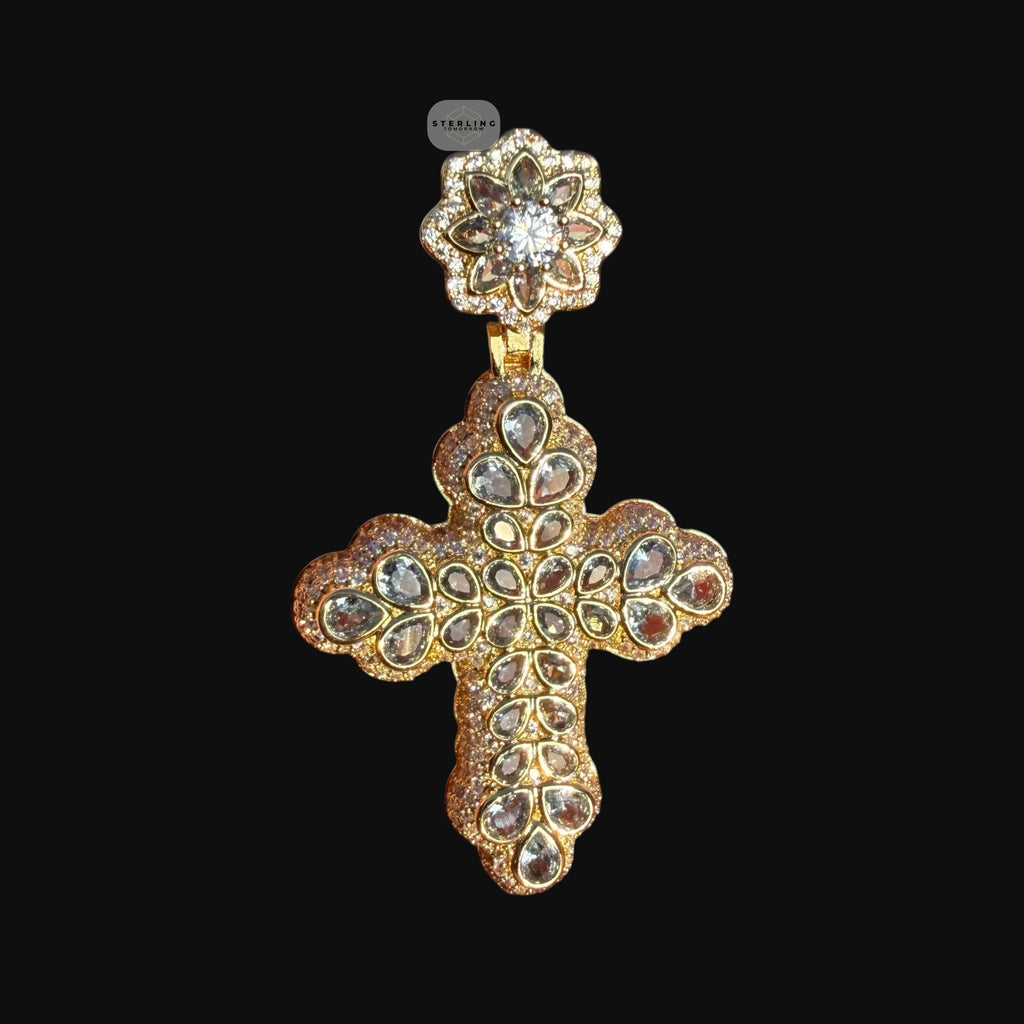 Pear Cut Cross Pendant 14k Gold Plated