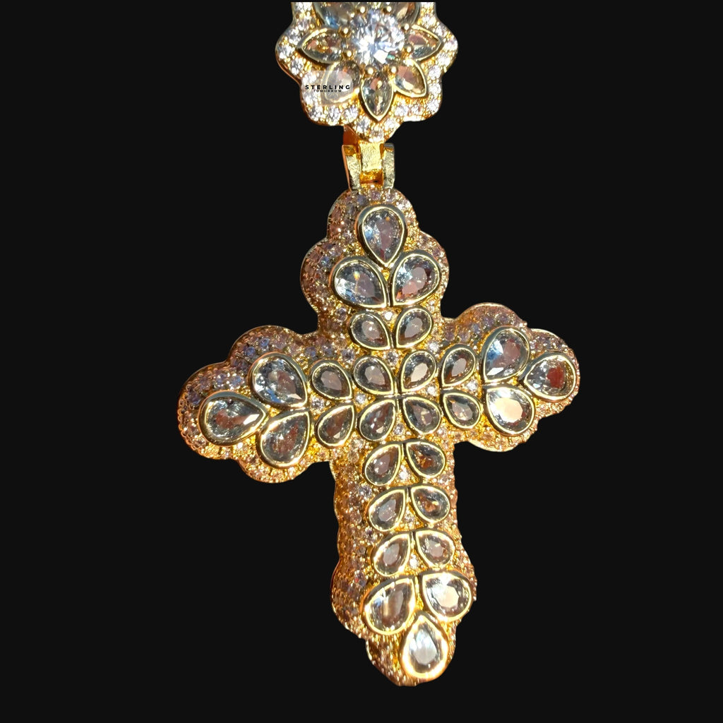Pear Cut Cross Pendant 14k Gold Plated