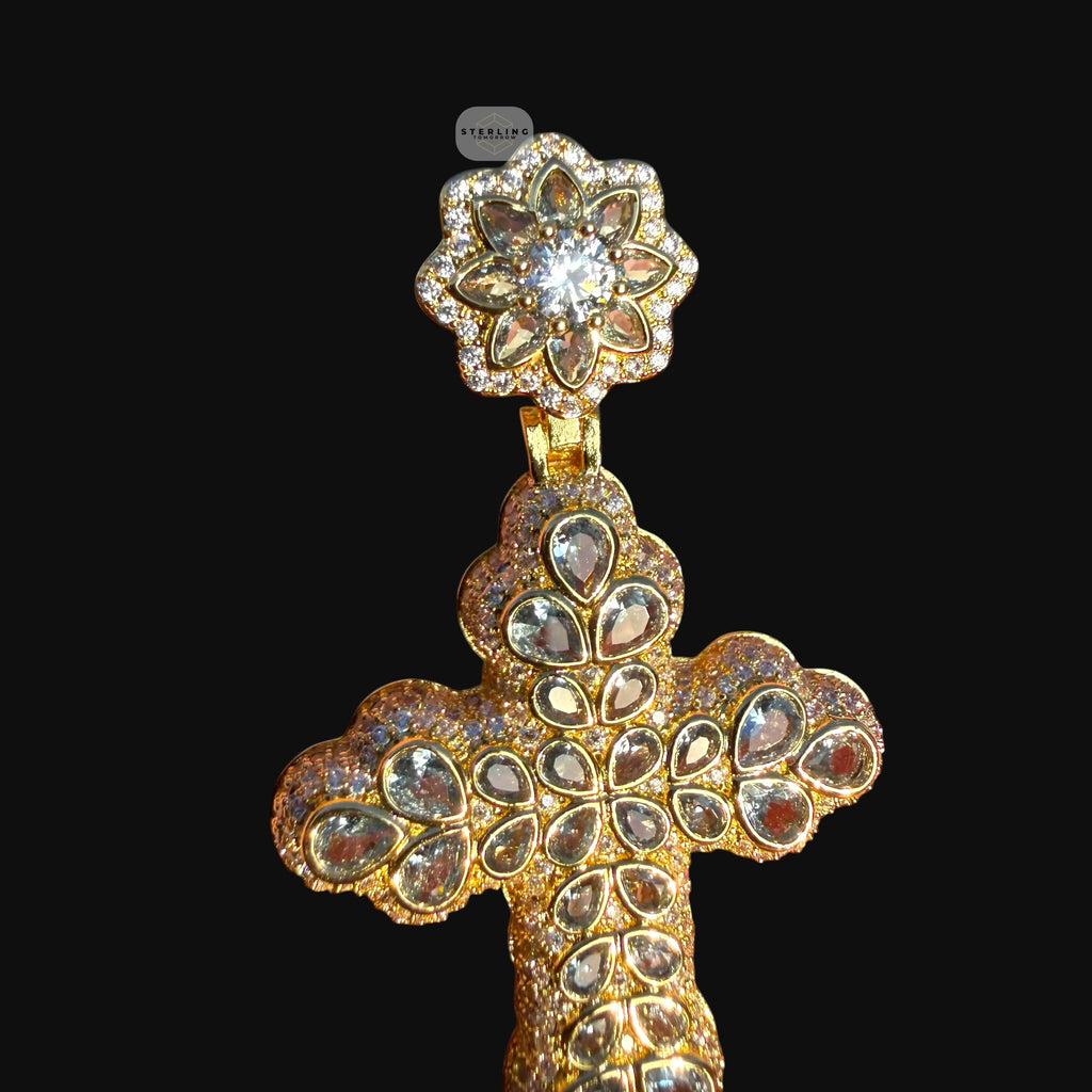 Pear Cut Cross Pendant 14k Gold Plated