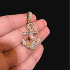 Gold Anchor Iced Out Pendant - 14k Gold Plated CZ