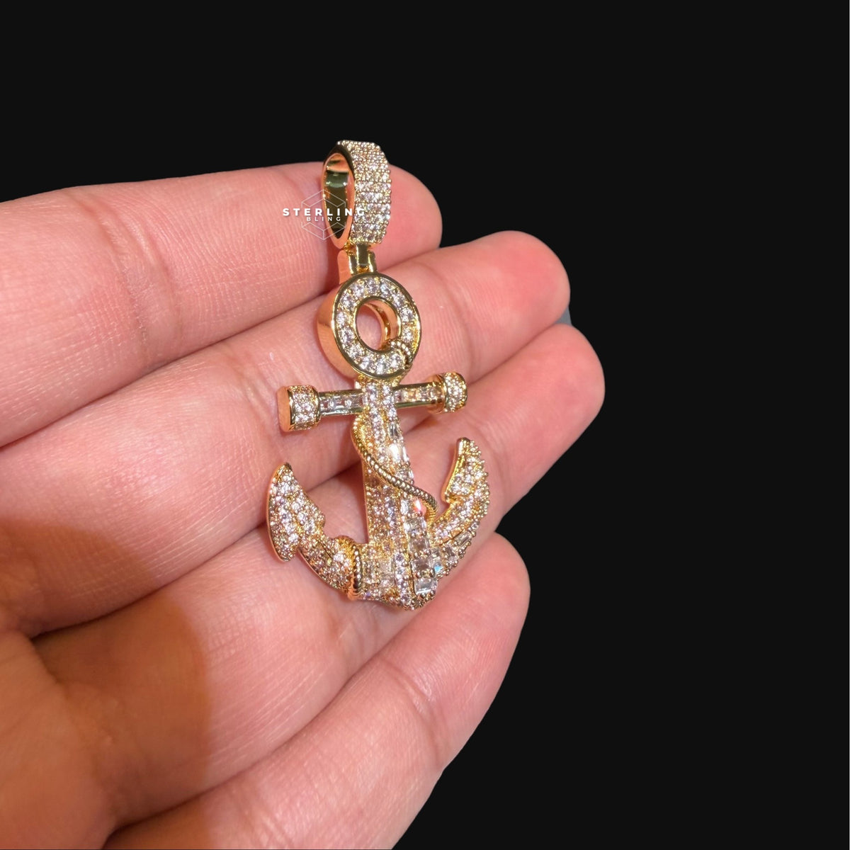 Gold Anchor Iced Out Pendant - 14k Gold Plated CZ