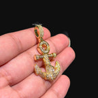 Gold Anchor Iced Out Pendant - 14k Gold Plated CZ