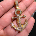 Gold Anchor Iced Out Pendant - 14k Gold Plated CZ