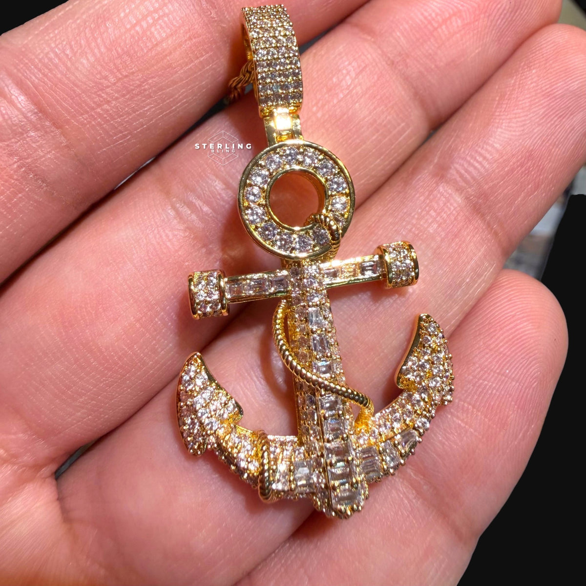 Gold Anchor Iced Out Pendant - 14k Gold Plated CZ