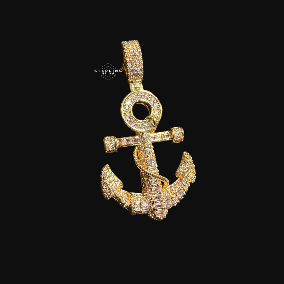 Gold Anchor Iced Out Pendant - 14k Gold Plated CZ