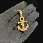 Gold Anchor Iced Out Pendant - 14k Gold Plated CZ