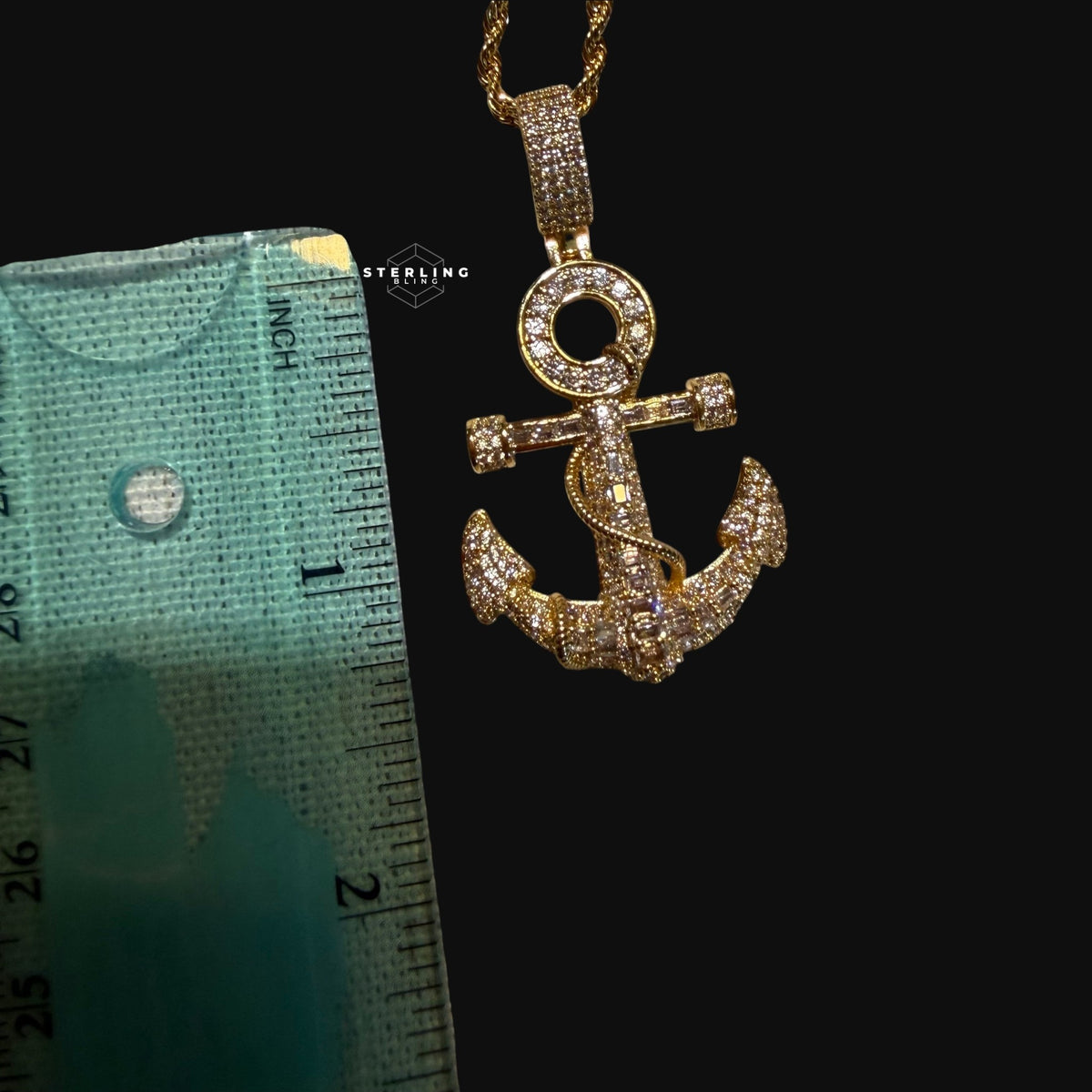 Gold Anchor Iced Out Pendant - 14k Gold Plated CZ