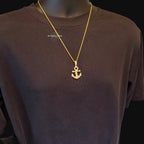 Gold Anchor Iced Out Pendant - 14k Gold Plated CZ