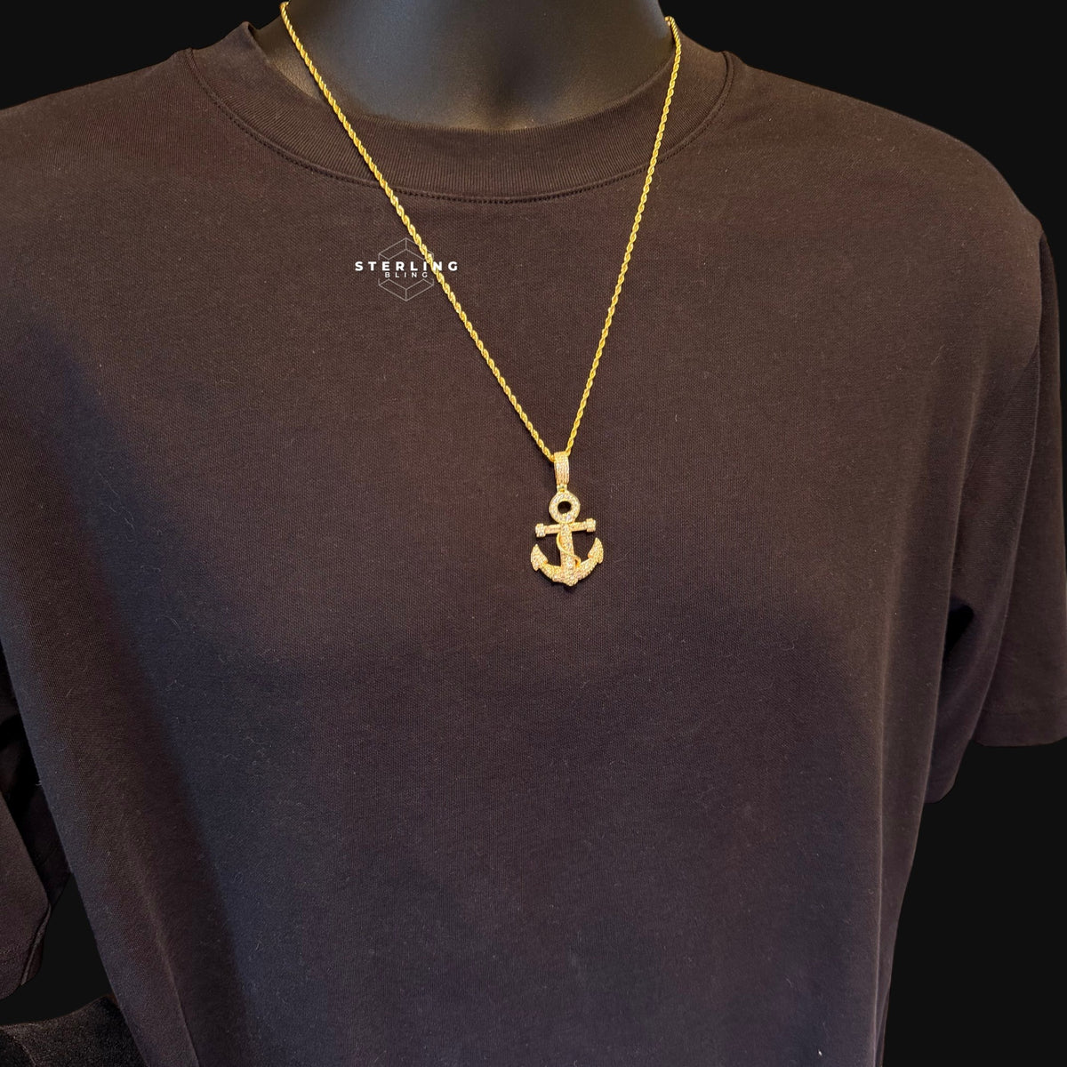 Gold Anchor Iced Out Pendant - 14k Gold Plated CZ