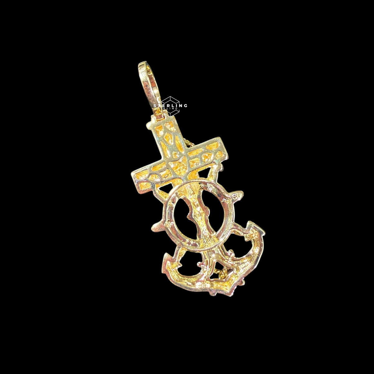 14K Gold Plated Anchor Jesus Cross Pendant, Mens Religious Nautical Necklace, Gold Crucifix Anchor Pendant, Christian Hip Hop Jewelry