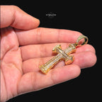 Gold Baguette Iced Cross Pendant -14k Gold Plated CZ