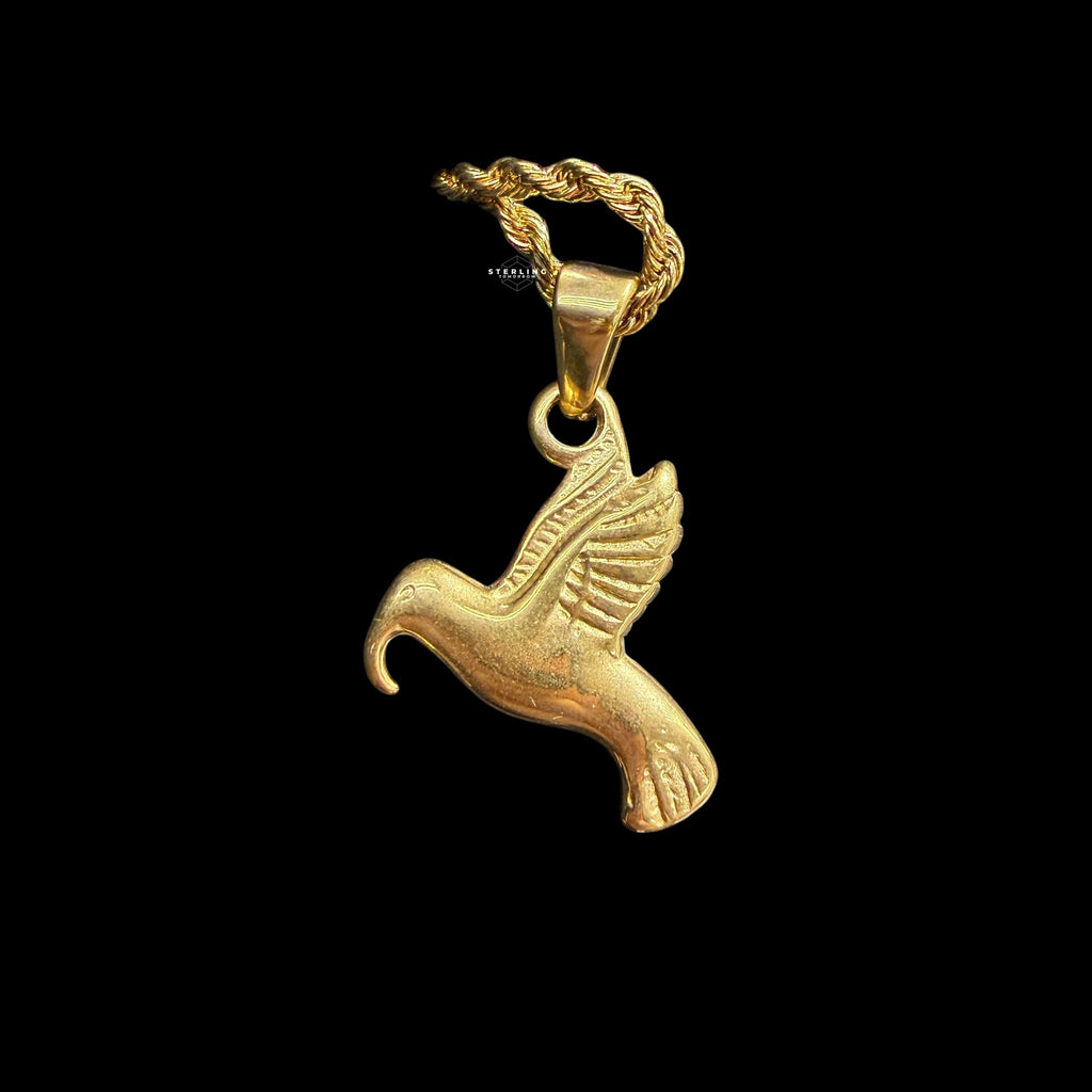 Gold Dove Pendant Necklace, Stainless Steel Necklace for Men Women, Bird Charm Pendant, 14K Gold Bonded Waterproof Necklace, Gift for Him Her