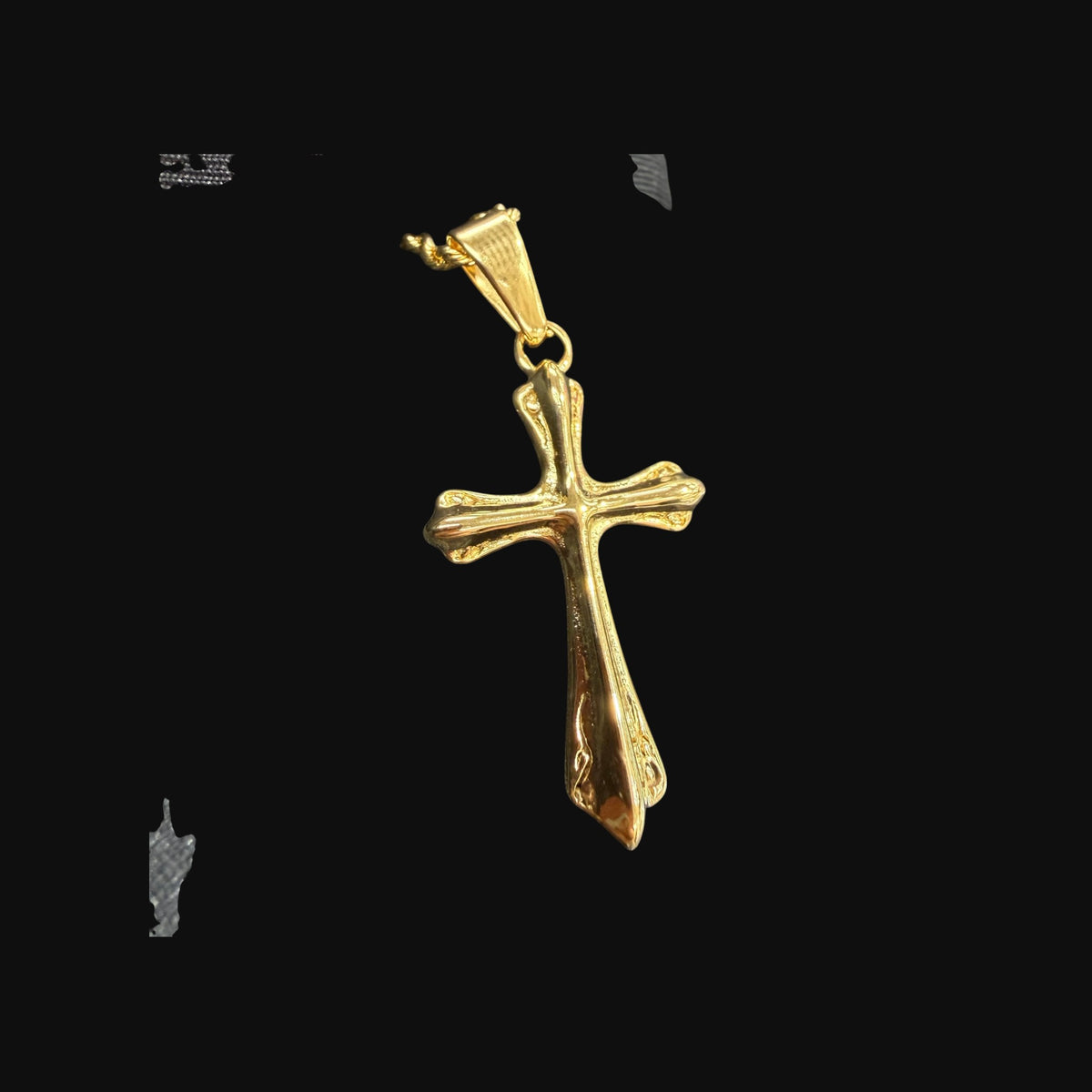Gold Flare Cross Pendant Necklace, Stainless Steel Necklace for Men, Religious Christian Pendant, 14K Gold Bonded Waterproof Necklace, Gift for Him