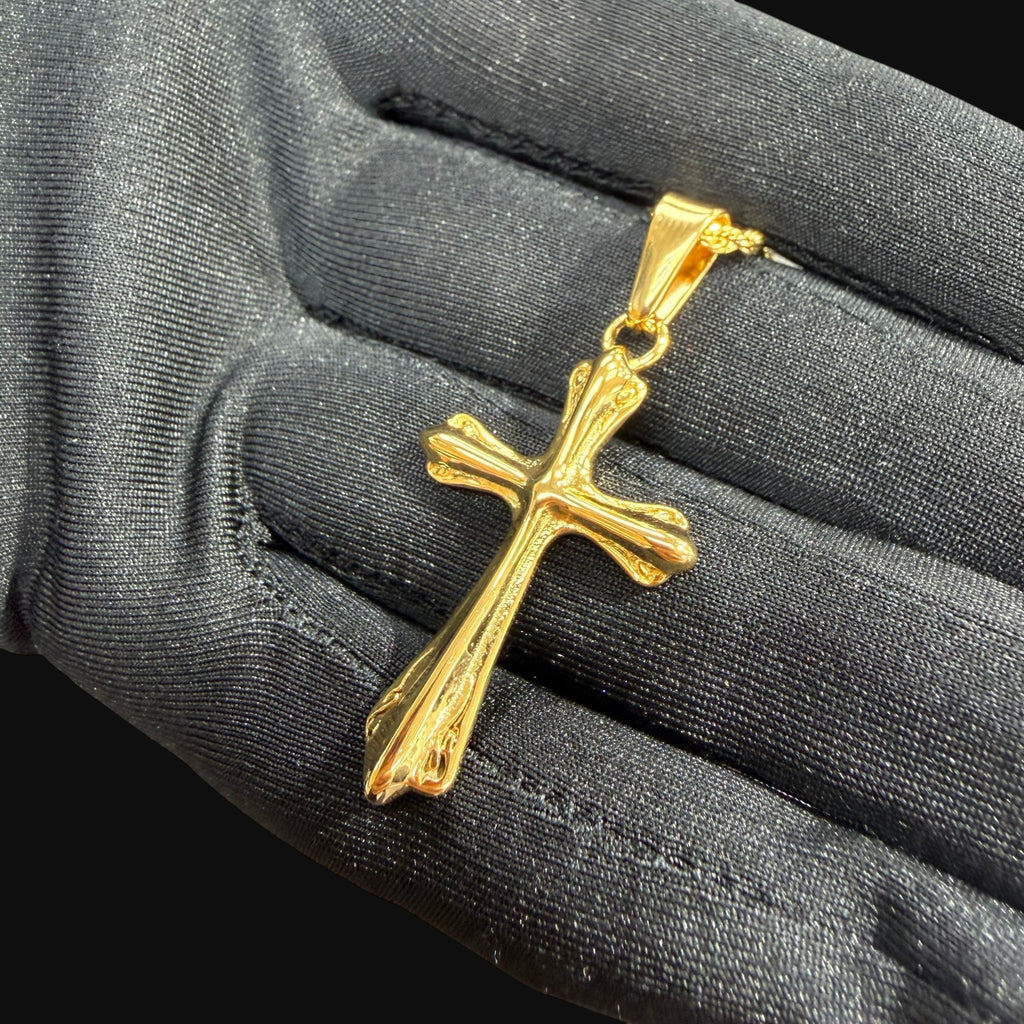 Gold Flare Cross Pendant Necklace, Stainless Steel Necklace for Men, Religious Christian Pendant, 14K Gold Bonded Waterproof Necklace, Gift for Him