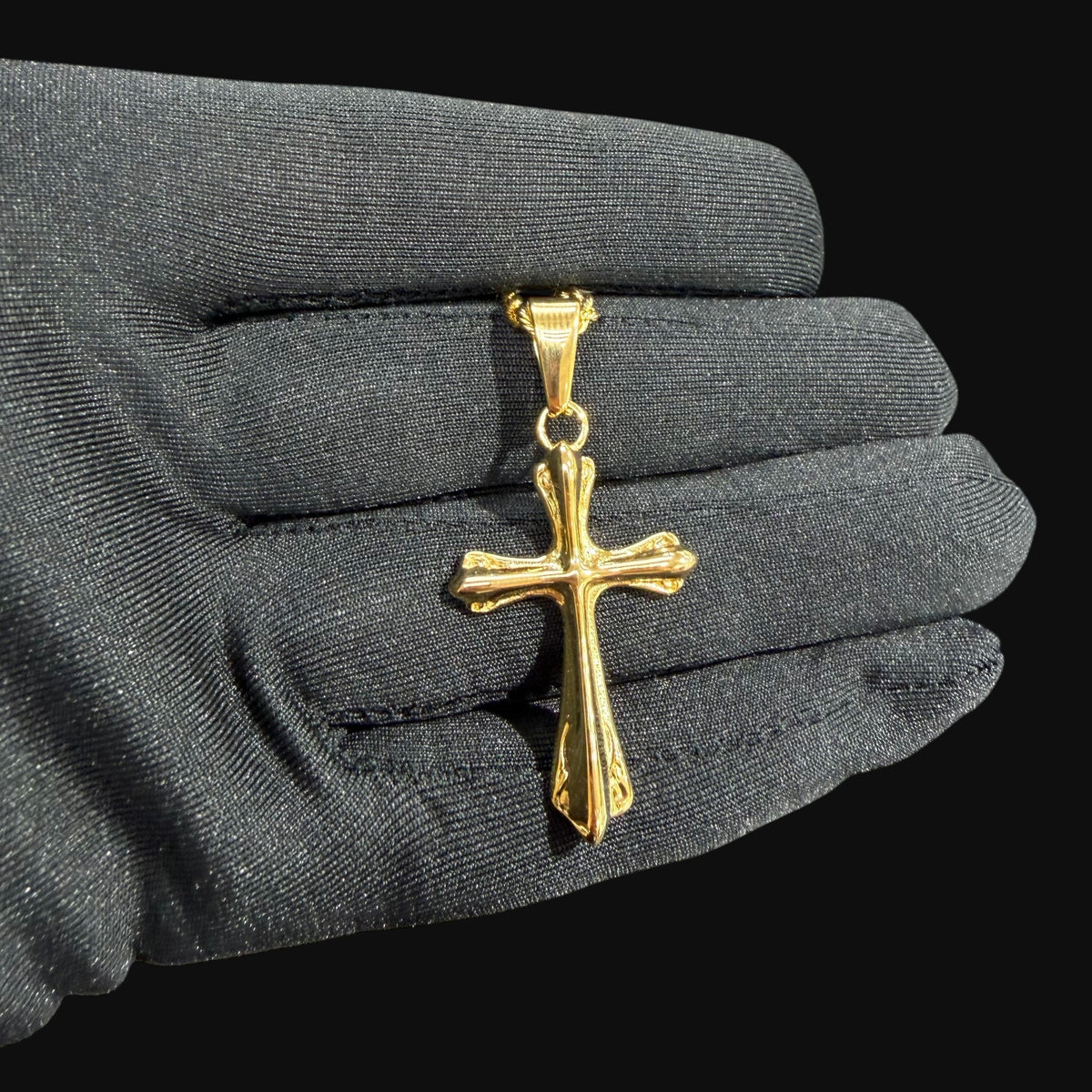 Gold Flare Cross Pendant Necklace, Stainless Steel Necklace for Men, Religious Christian Pendant, 14K Gold Bonded Waterproof Necklace, Gift for Him