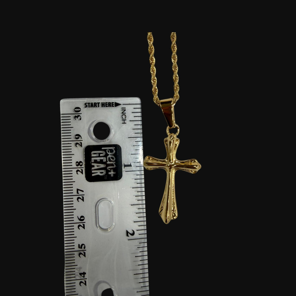 Gold Flare Cross Pendant Necklace, Stainless Steel Necklace for Men, Religious Christian Pendant, 14K Gold Bonded Waterproof Necklace, Gift for Him