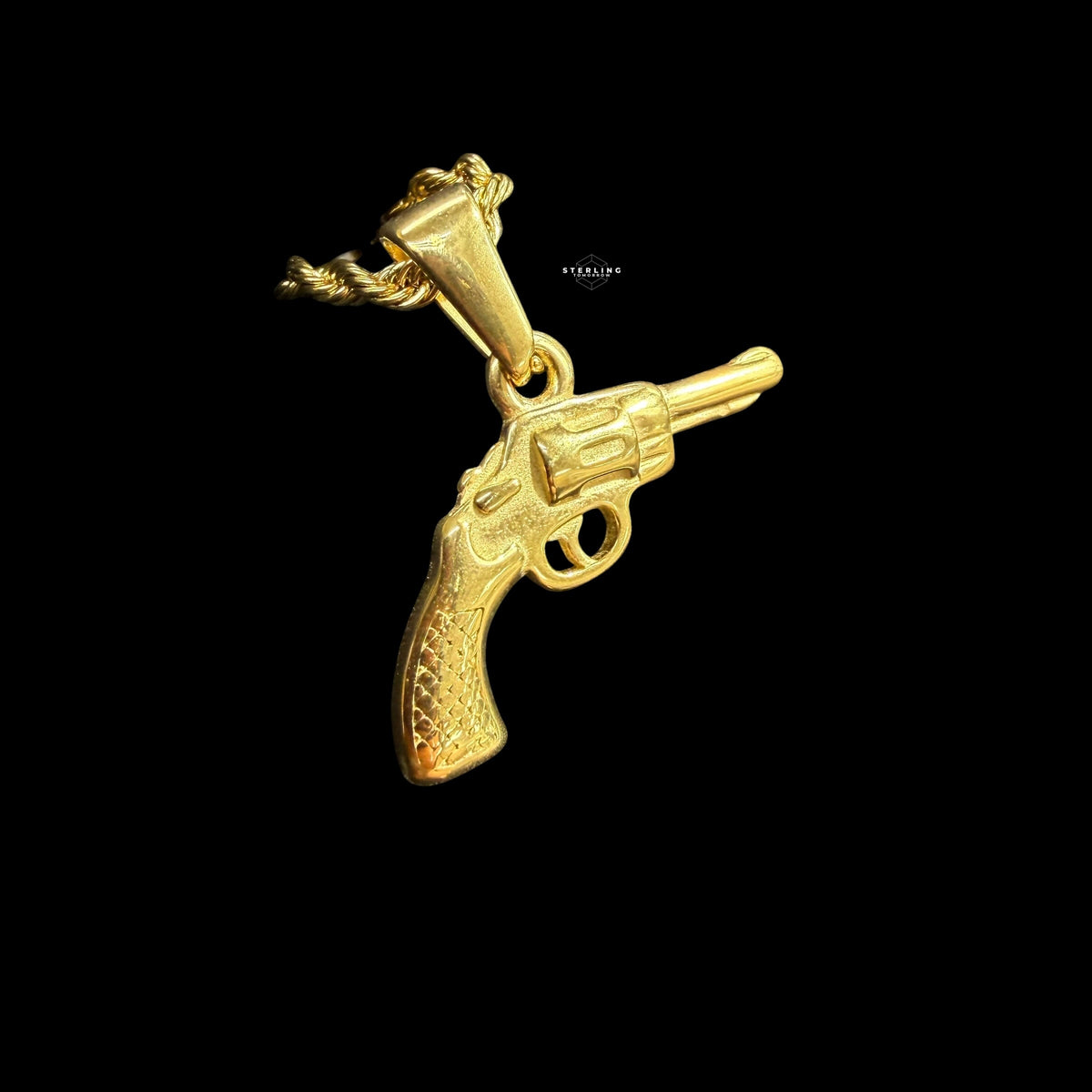Gold Gun Charm Pendant Necklace, Stainless Steel Necklace for Men, Pistol Pendant, 14K Gold Bonded Waterproof Necklace, Gift for Him